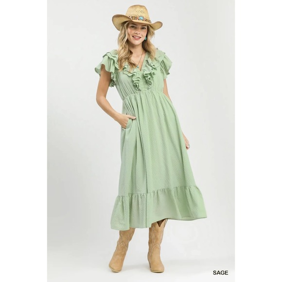 Umgee Dresses & Skirts - Umgee Textured Ruffle Midi Dress - Large